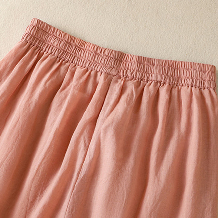 Pantalones anchos de algodón con cordón y bordado Buddha Stones Commute para mujer con bolsillos