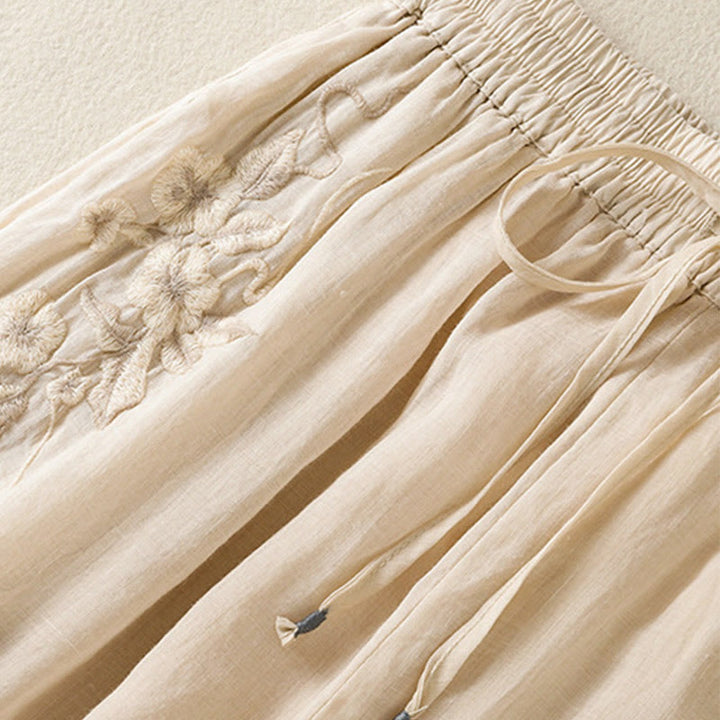 Pantalones anchos de algodón con cordón y bordado Buddha Stones Commute para mujer con bolsillos - image 12