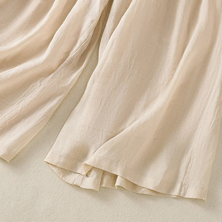 Pantalones anchos de algodón con cordón y bordado Buddha Stones Commute para mujer con bolsillos - image 16