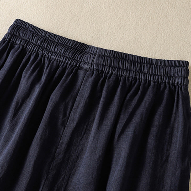 Pantalones anchos de algodón con cordón y bordado Buddha Stones Commute para mujer con bolsillos
