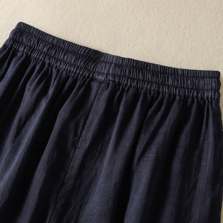 Pantalones anchos de algodón con cordón y bordado Buddha Stones Commute para mujer con bolsillos