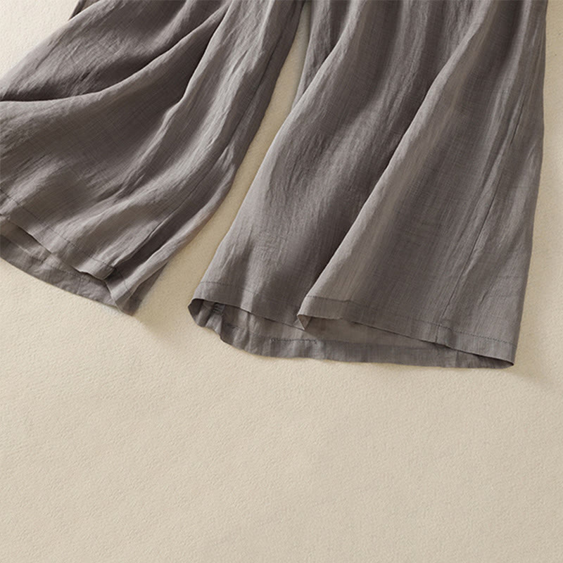Pantalones anchos de algodón con cordón y bordado Buddha Stones Commute para mujer con bolsillos