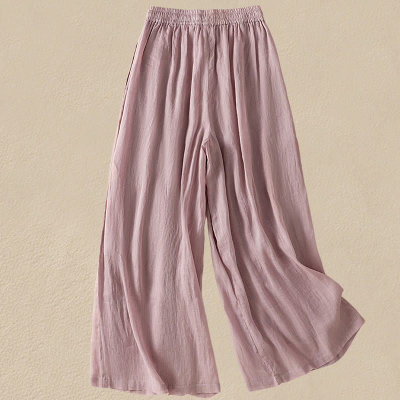 Pantalones anchos de algodón con cordón y bordado Buddha Stones Commute para mujer con bolsillos