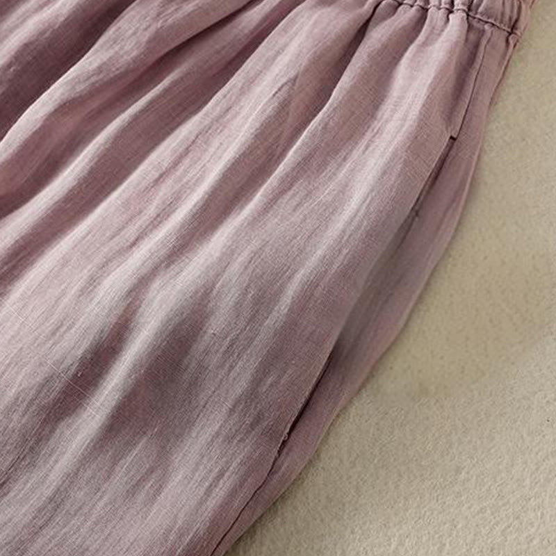 Pantalones anchos de algodón con cordón y bordado Buddha Stones Commute para mujer con bolsillos - image 39