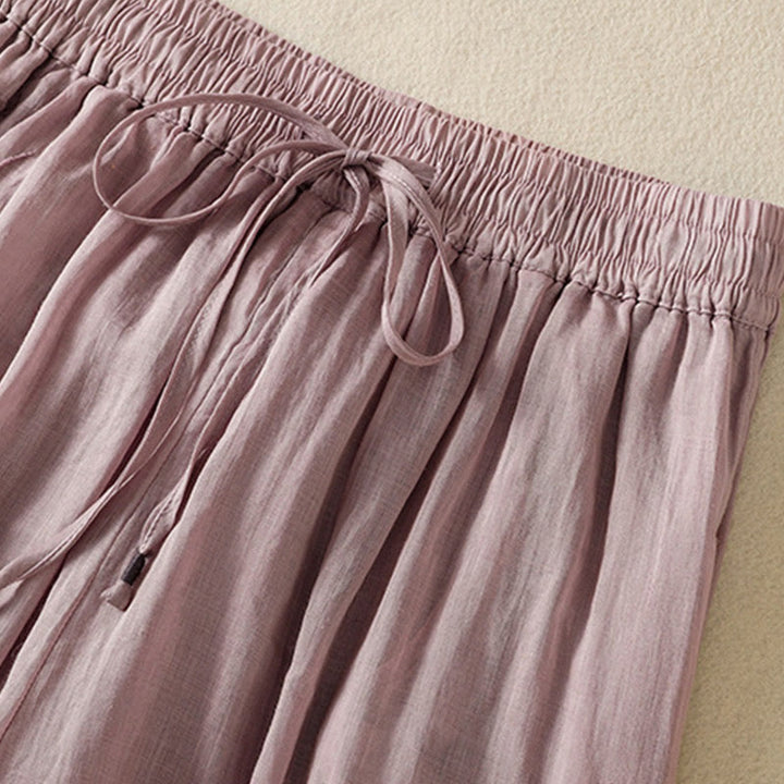Pantalones anchos de algodón con cordón y bordado Buddha Stones Commute para mujer con bolsillos