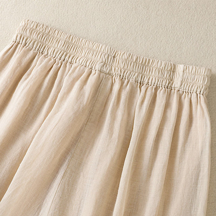 Pantalones anchos de algodón con cordón y bordado Buddha Stones Commute para mujer con bolsillos