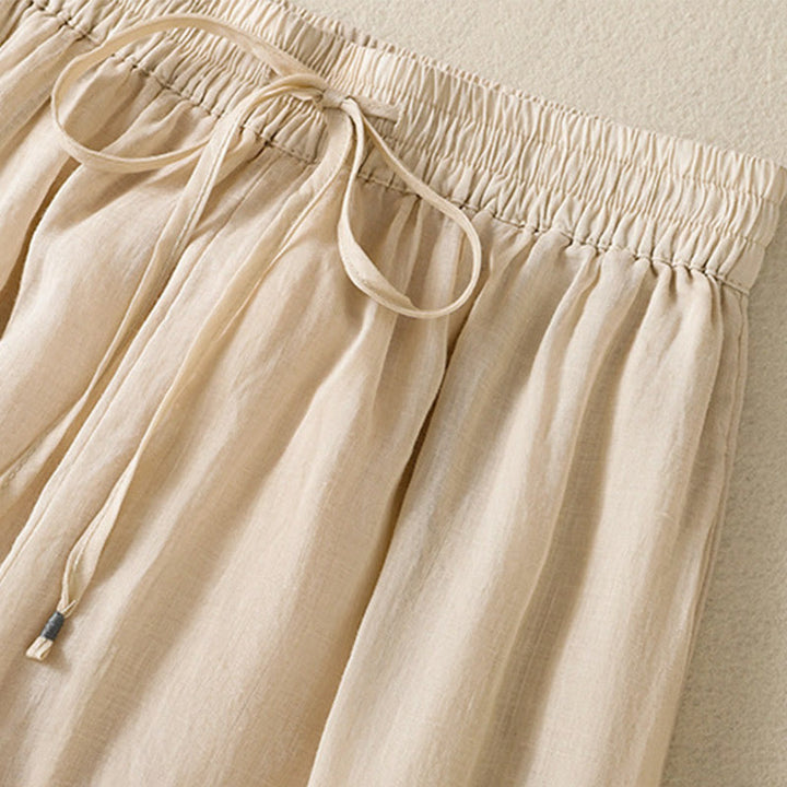 Pantalones anchos de algodón con cordón y bordado Buddha Stones Commute para mujer con bolsillos