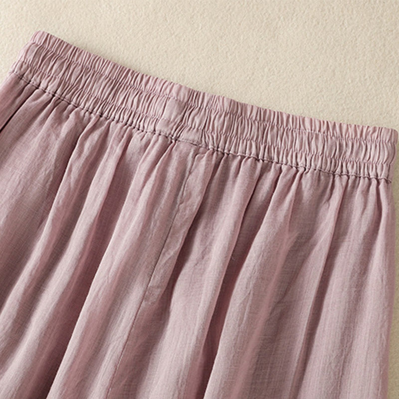 Pantalones anchos de algodón con cordón y bordado Buddha Stones Commute para mujer con bolsillos