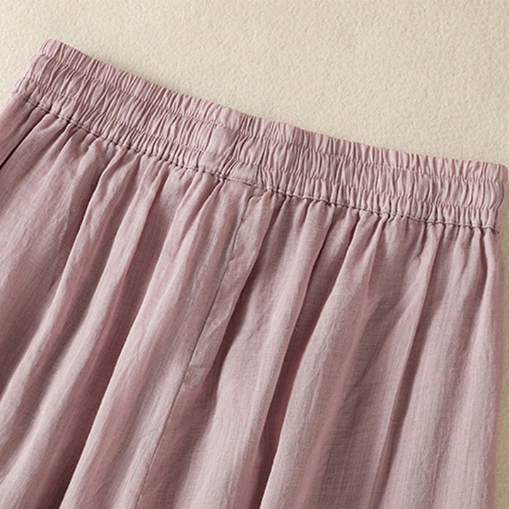 Pantalones anchos de algodón con cordón y bordado Buddha Stones Commute para mujer con bolsillos
