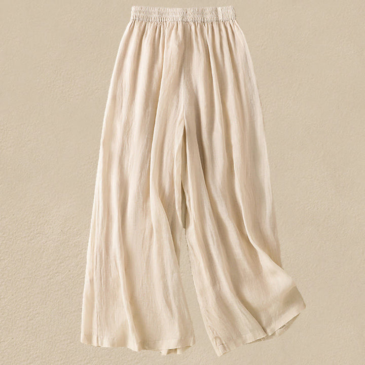 Pantalones anchos de algodón con cordón y bordado Buddha Stones Commute para mujer con bolsillos