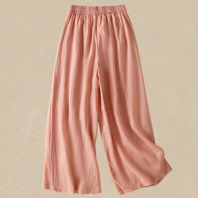 Pantalones anchos de algodón con cordón y bordado Buddha Stones Commute para mujer con bolsillos