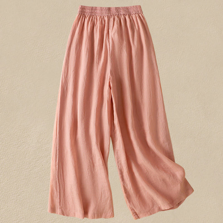 Pantalones anchos de algodón con cordón y bordado Buddha Stones Commute para mujer con bolsillos