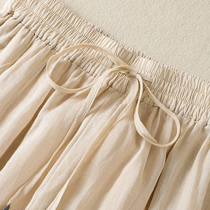 Pantalones anchos de algodón con cordón y bordado Buddha Stones Commute para mujer con bolsillos - image 10