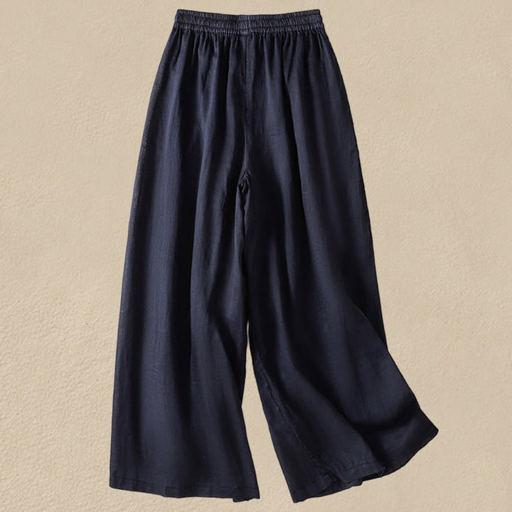 Pantalones anchos de algodón con cordón y bordado Buddha Stones Commute para mujer con bolsillos