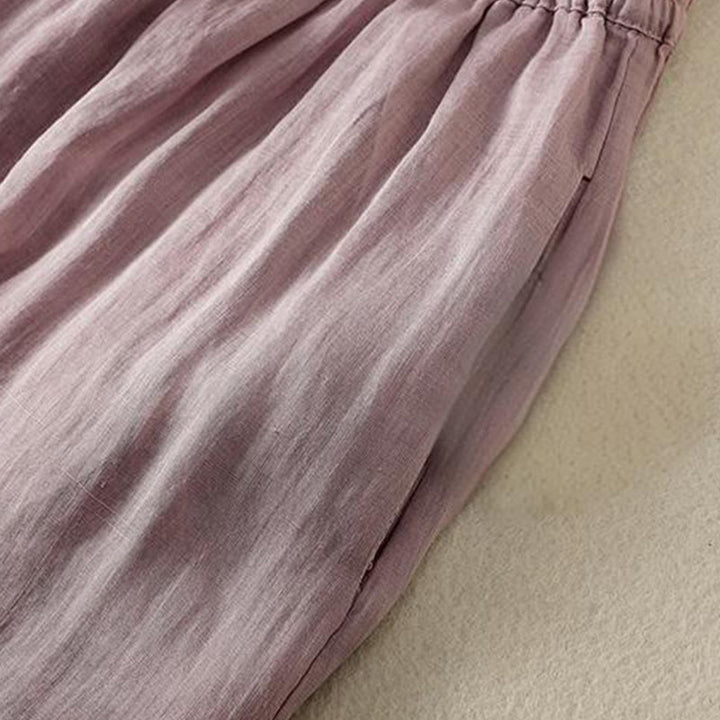 Pantalones anchos de algodón con cordón y bordado Buddha Stones Commute para mujer con bolsillos