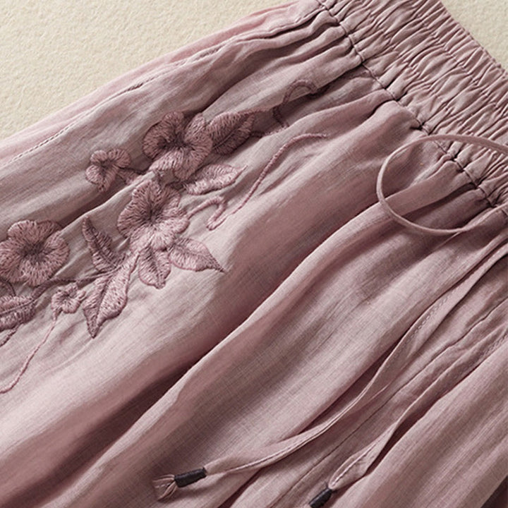 Pantalones anchos de algodón con cordón y bordado Buddha Stones Commute para mujer con bolsillos - image 37