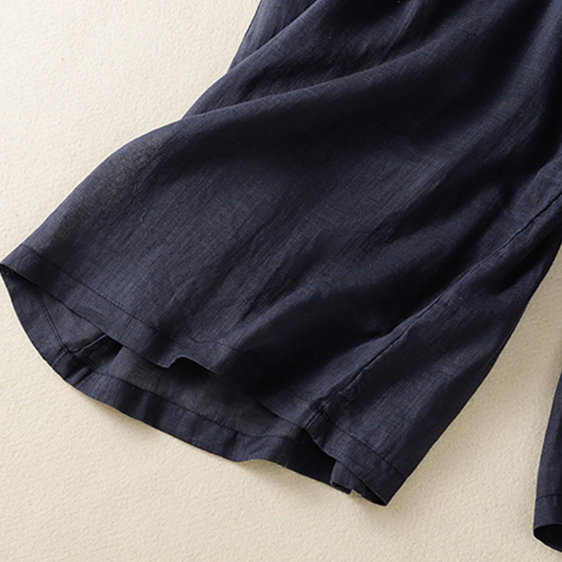 Pantalones anchos de algodón con cordón y bordado Buddha Stones Commute para mujer con bolsillos