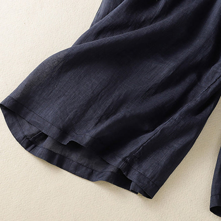 Pantalones anchos de algodón con cordón y bordado Buddha Stones Commute para mujer con bolsillos