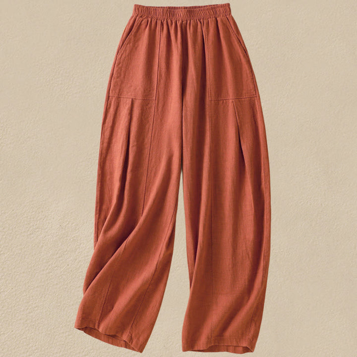 Pantalones harén de lino y algodón para mujer, de cintura alta, con diseño sencillo y sencillo, con bolsillos y Buddha Stones