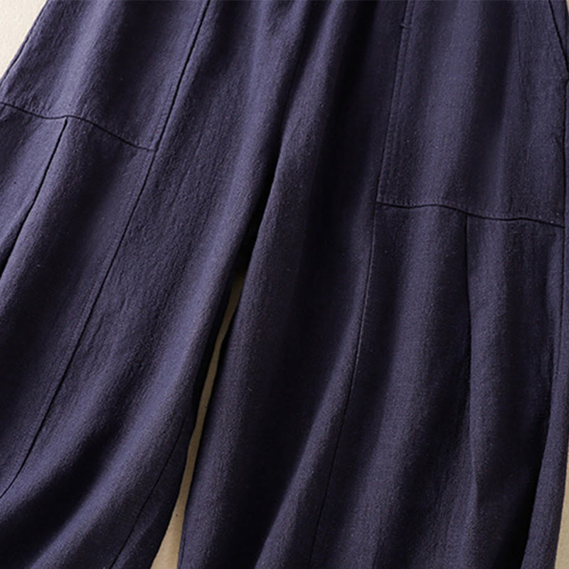 Pantalones harén de lino y algodón para mujer, de cintura alta, con diseño sencillo y sencillo, con bolsillos y Buddha Stones - image 23