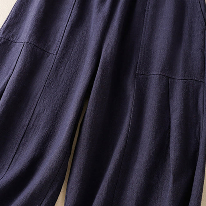 Pantalones harén de lino y algodón para mujer, de cintura alta, con diseño sencillo y sencillo, con bolsillos y Buddha Stones - image 23