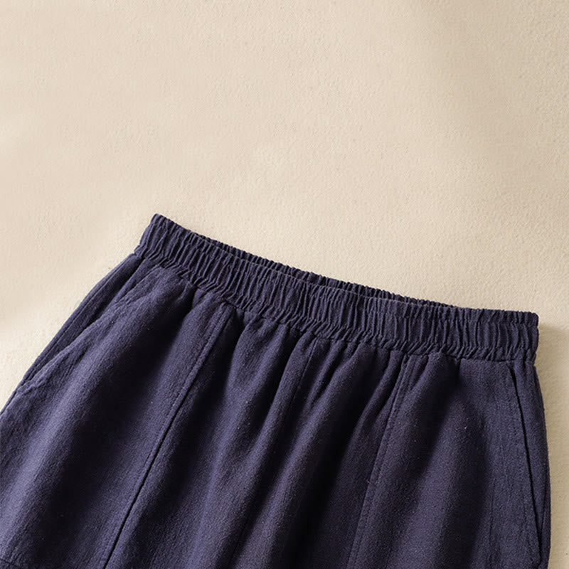 Pantalones harén de lino y algodón para mujer, de cintura alta, con diseño sencillo y sencillo, con bolsillos y Buddha Stones