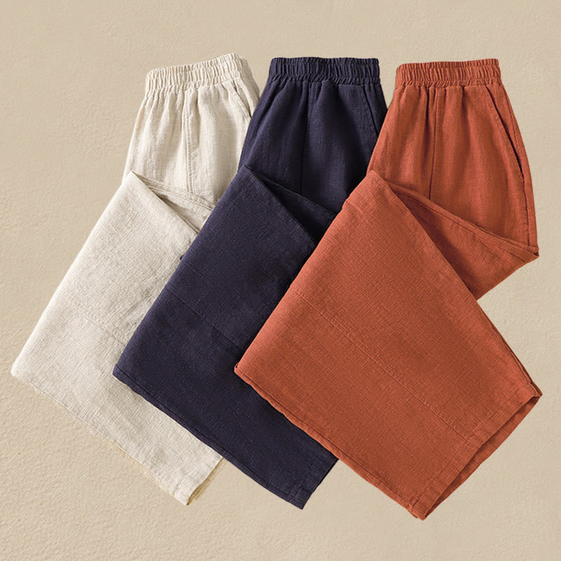 Pantalones harén de lino y algodón para mujer, de cintura alta, con diseño sencillo y sencillo, con bolsillos y Buddha Stones - image 26