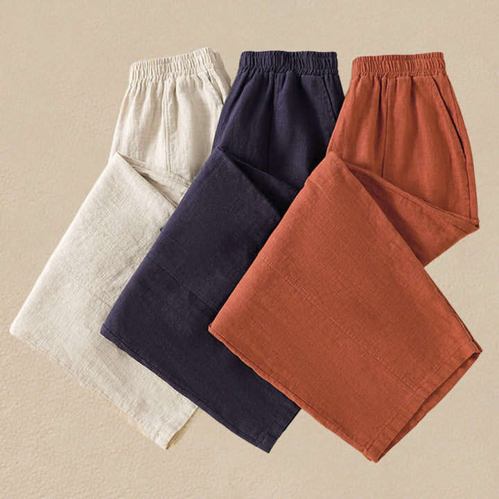 Pantalones harén de lino y algodón para mujer, de cintura alta, con diseño sencillo y sencillo, con bolsillos y Buddha Stones - image 26