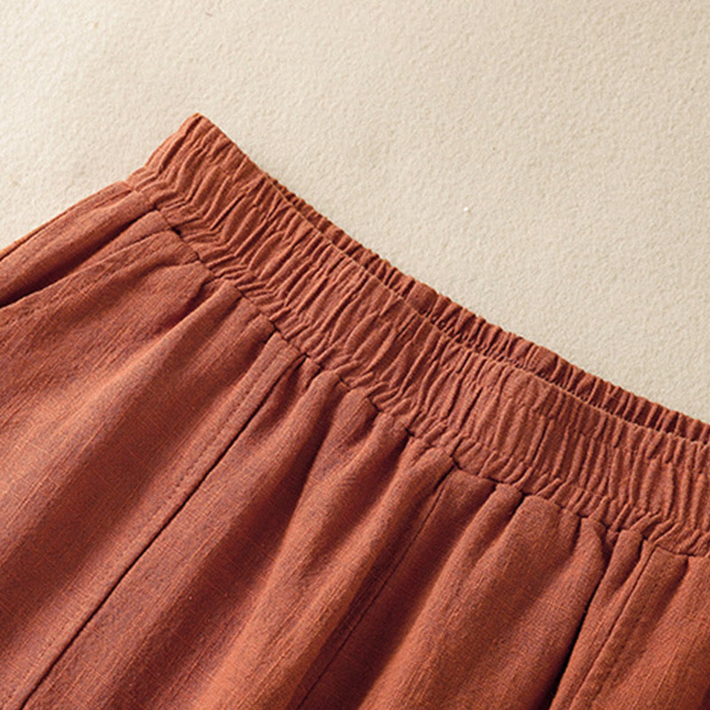 Pantalones harén de lino y algodón para mujer, de cintura alta, con diseño sencillo y sencillo, con bolsillos y Buddha Stones