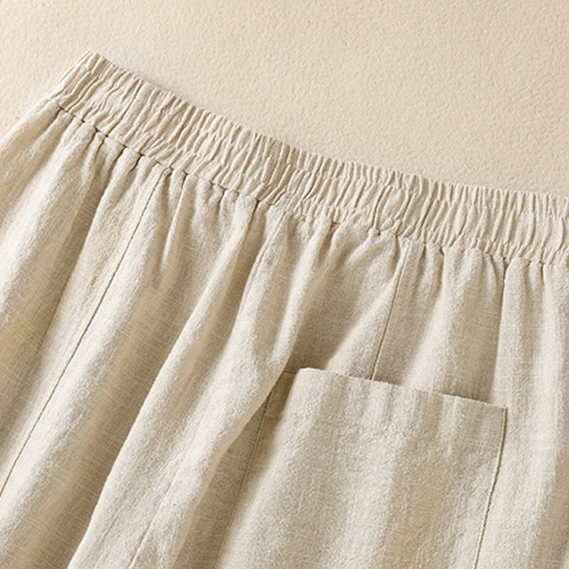 Pantalones harén de lino y algodón para mujer, de cintura alta, con diseño sencillo y sencillo, con bolsillos y Buddha Stones - image 4