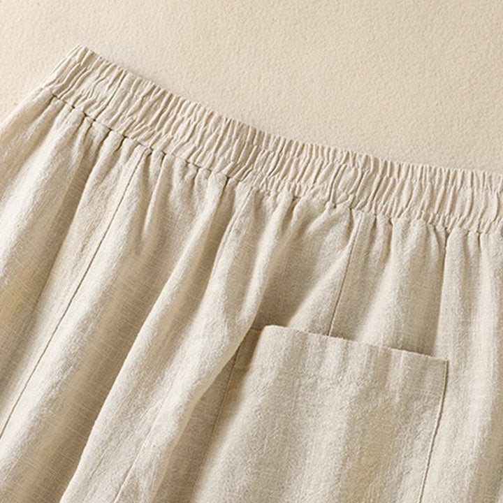 Pantalones harén de lino y algodón para mujer, de cintura alta, con diseño sencillo y sencillo, con bolsillos y Buddha Stones - image 4