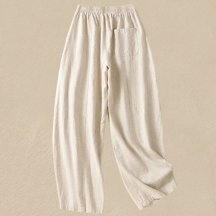Pantalones harén de lino y algodón para mujer, de cintura alta, con diseño sencillo y sencillo, con bolsillos y Buddha Stones - image 1
