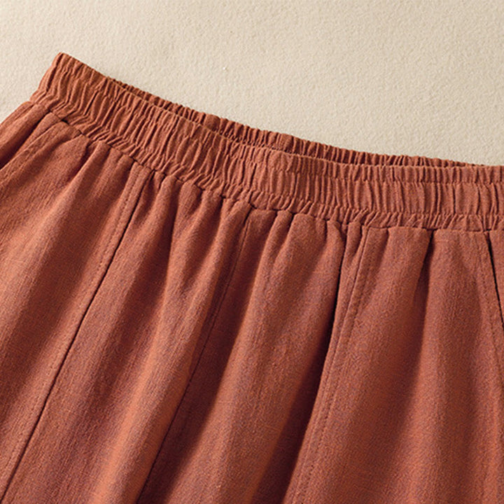 Pantalones harén de lino y algodón para mujer, de cintura alta, con diseño sencillo y sencillo, con bolsillos y Buddha Stones