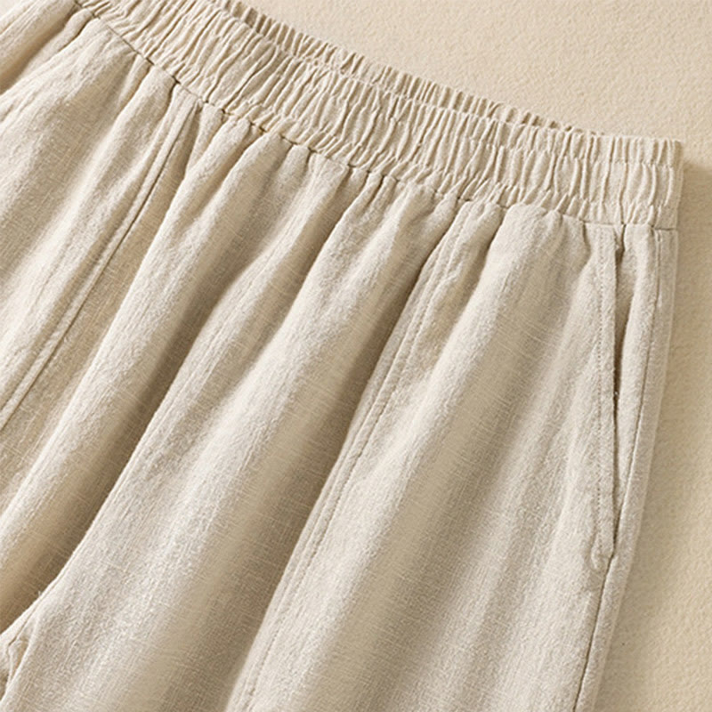 Pantalones harén de lino y algodón para mujer, de cintura alta, con diseño sencillo y sencillo, con bolsillos y Buddha Stones - image 3