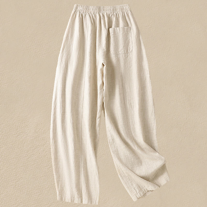 Pantalones harén de lino y algodón para mujer, de cintura alta, con diseño sencillo y sencillo, con bolsillos y Buddha Stones - image 1