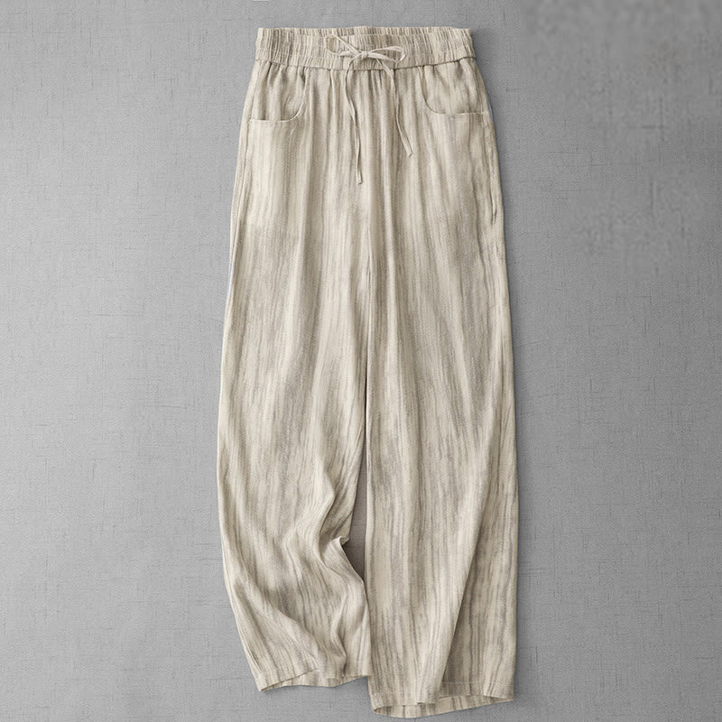 Pantalones anchos de algodón con diseño de rayas tie-dye y cordón ajustable para mujer con bolsillos de Buddha Stones