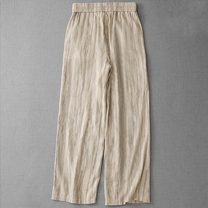 Pantalones anchos de algodón con diseño de rayas tie-dye y cordón ajustable para mujer con bolsillos de Buddha Stones