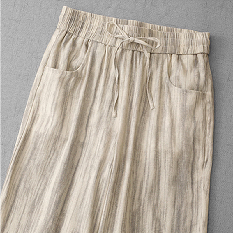 Pantalones anchos de algodón con diseño de rayas tie-dye y cordón ajustable para mujer con bolsillos de Buddha Stones