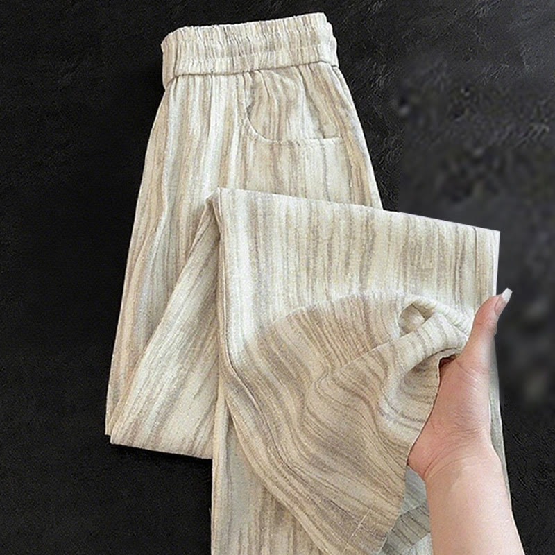 Pantalones anchos de algodón con diseño de rayas tie-dye y cordón ajustable para mujer con bolsillos de Buddha Stones