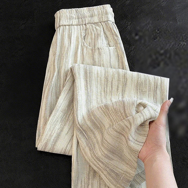 Pantalones anchos de algodón con diseño de rayas tie-dye y cordón ajustable para mujer con bolsillos de Buddha Stones