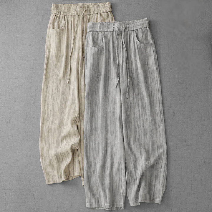 Pantalones anchos de algodón con diseño de rayas tie-dye y cordón ajustable para mujer con bolsillos de Buddha Stones