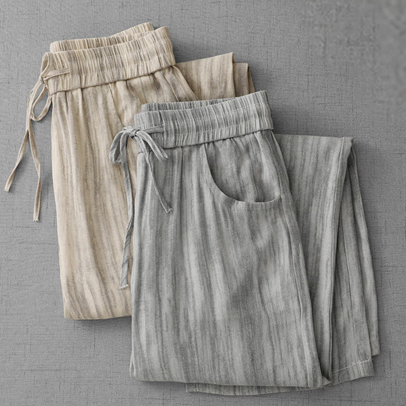 Pantalones anchos de algodón con diseño de rayas tie-dye y cordón ajustable para mujer con bolsillos de Buddha Stones