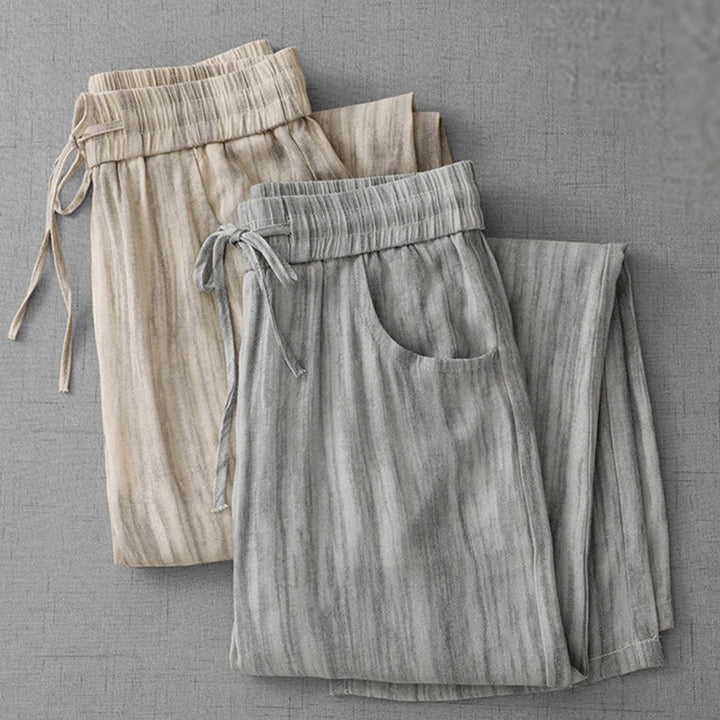 Pantalones anchos de algodón con diseño de rayas tie-dye y cordón ajustable para mujer con bolsillos de Buddha Stones