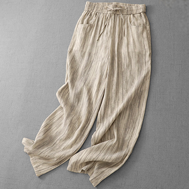 Pantalones anchos de algodón con diseño de rayas tie-dye y cordón ajustable para mujer con bolsillos de Buddha Stones