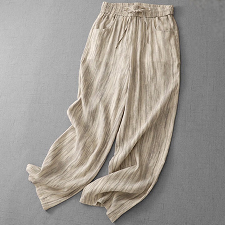 Pantalones anchos de algodón con diseño de rayas tie-dye y cordón ajustable para mujer con bolsillos de Buddha Stones