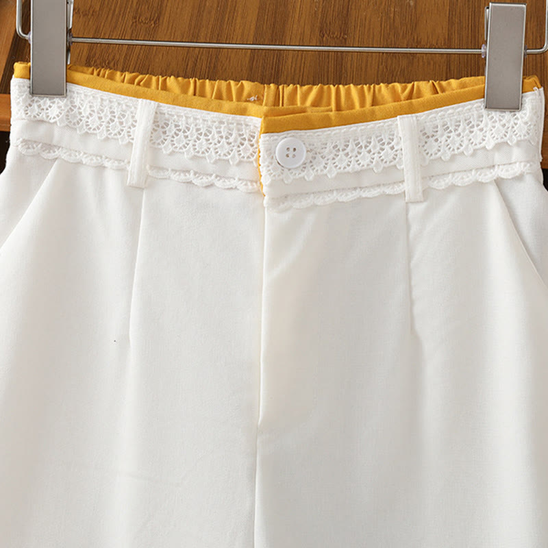 Pantalones anchos de lino y algodón para mujer con diseño informal de cintura hueca y encaje Buddha Stones y bolsillos