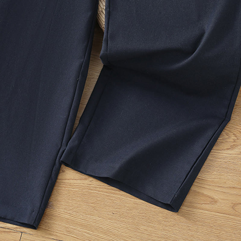 Pantalones anchos de lino y algodón para mujer con diseño informal de cintura hueca y encaje Buddha Stones y bolsillos