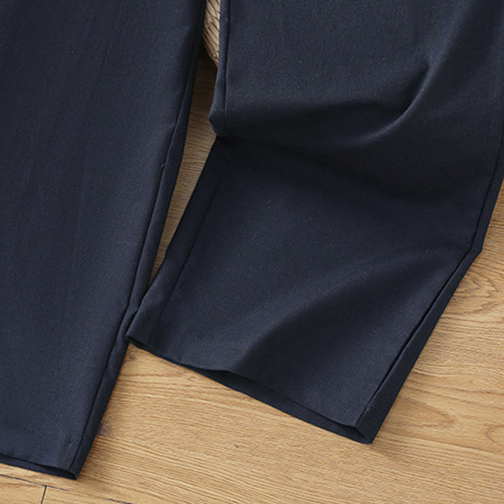 Pantalones anchos de lino y algodón para mujer con diseño informal de cintura hueca y encaje Buddha Stones y bolsillos