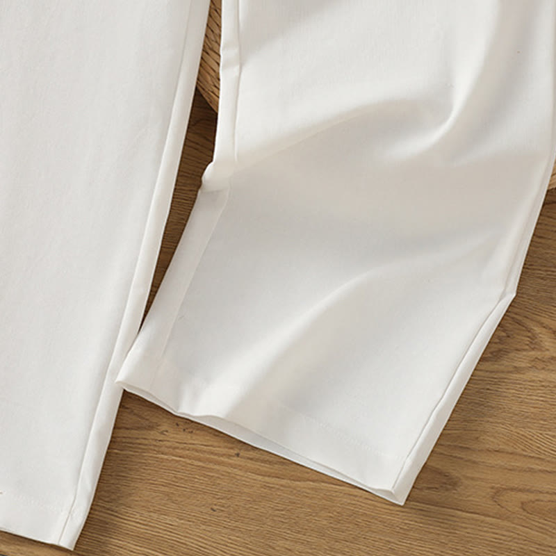 Pantalones anchos de lino y algodón para mujer con diseño informal de cintura hueca y encaje Buddha Stones y bolsillos