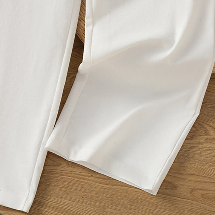 Pantalones anchos de lino y algodón para mujer con diseño informal de cintura hueca y encaje Buddha Stones y bolsillos
